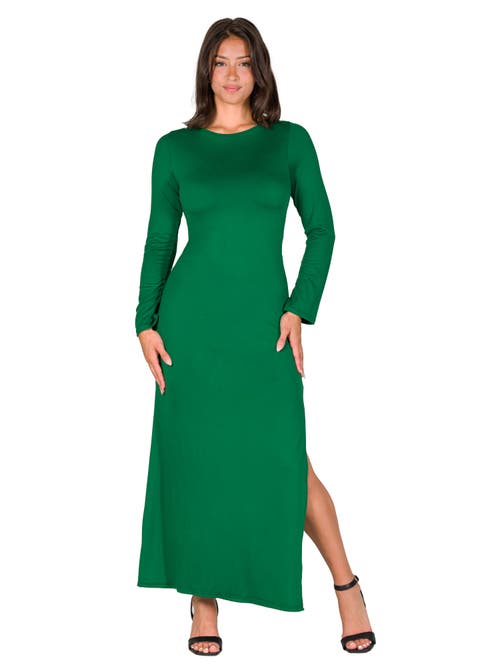 24seven Comfort Apparel Long Sleeve Side Slit Fitted Black Maxi Dress In Green