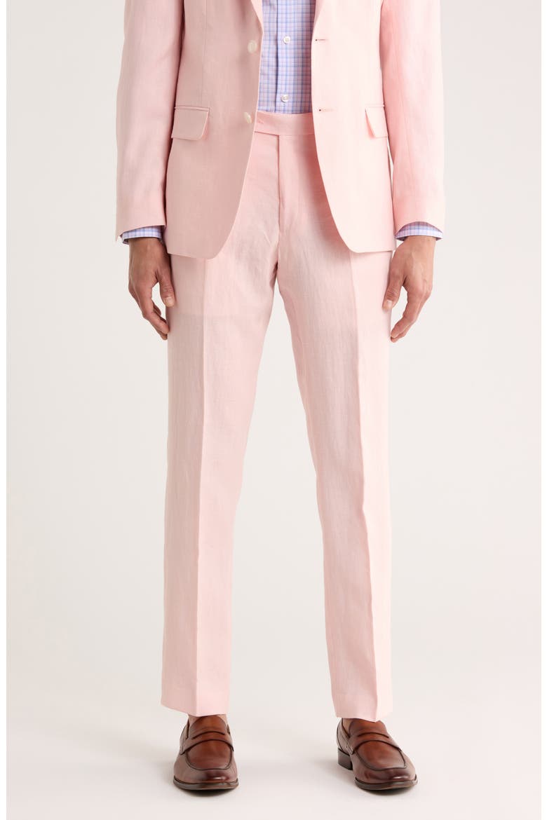 Flat Front Linen Trousers, Main, color, PINK PLAIN