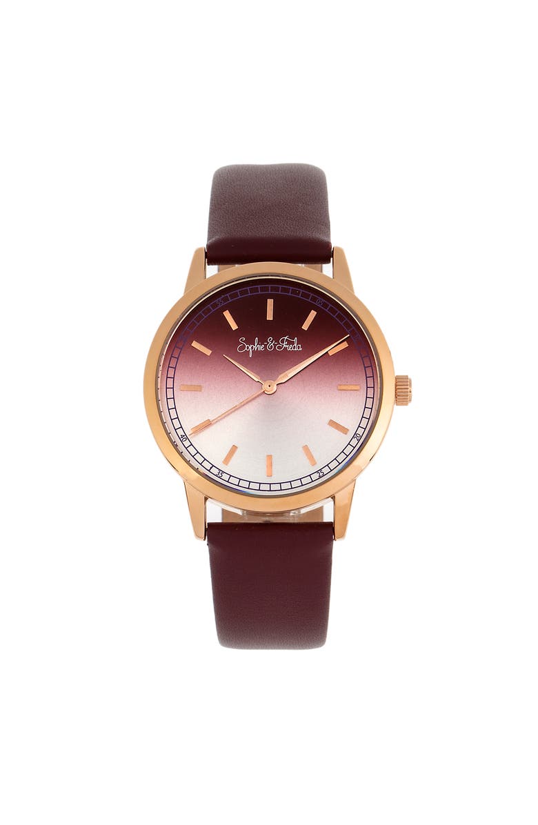 Sophie and Freda San Diego Leather-Band Watch, Main, color, Maroon