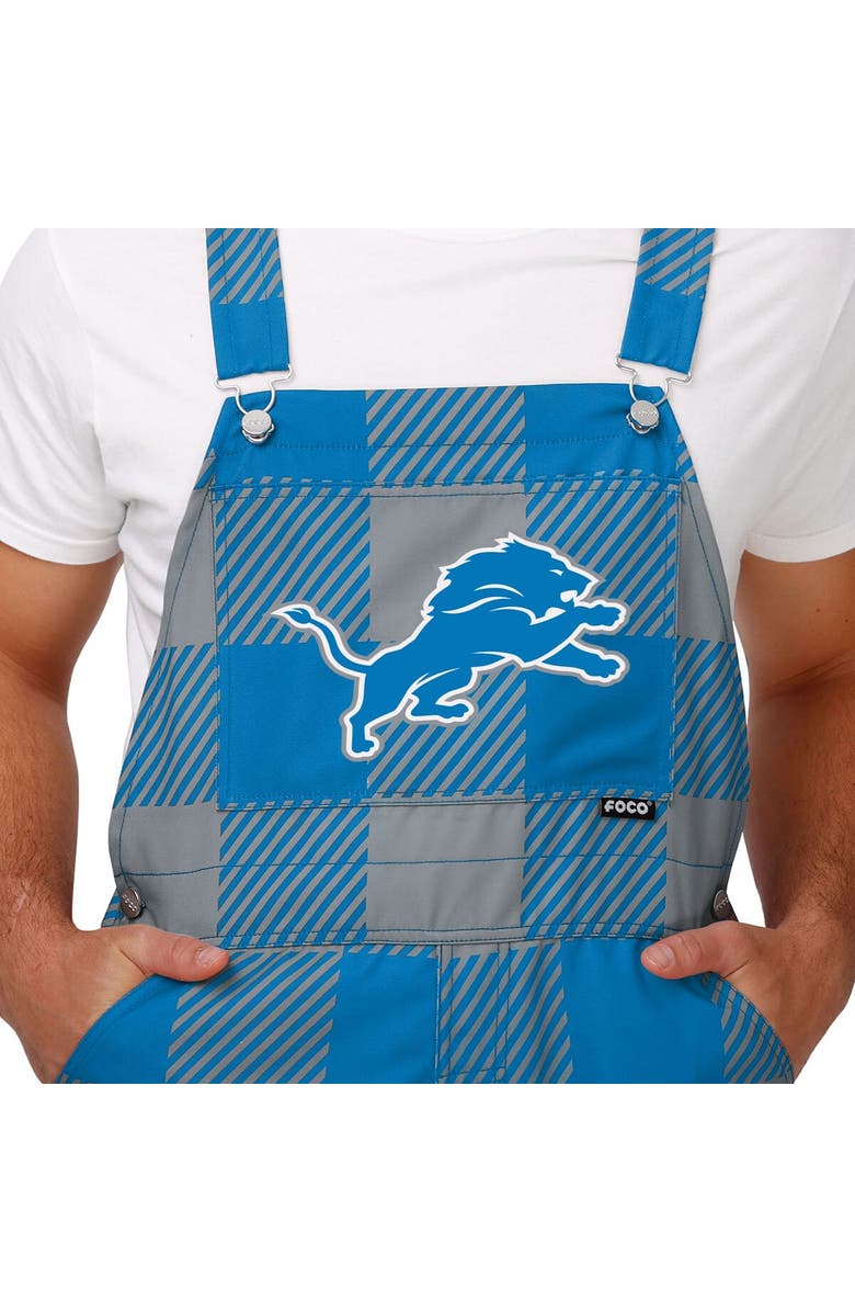 FOCO Men's FOCO Blue Detroit Lions Big Logo Plaid Overalls, Alternate, color,