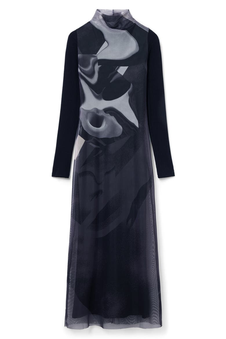 Lincoln Abstract Print Long Sleeve Mesh Dress, Alternate, color, BLACK