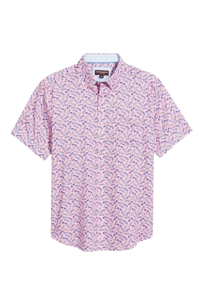Sunglasses Print Short Sleeve Button-Down Shirt, Alternate, color, PINK