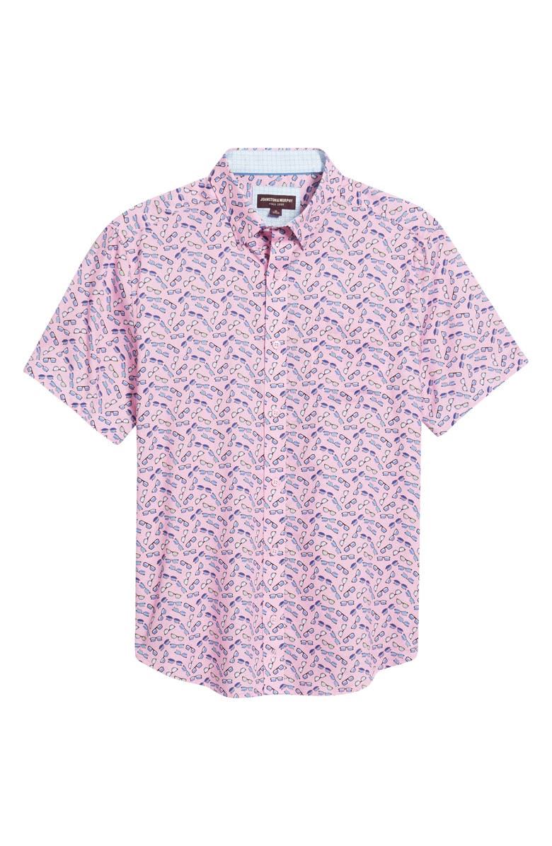 Johnston & Murphy Sunglasses Print Short Sleeve Button-Down Shirt, Alternate, color, Pink