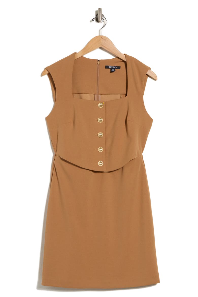 Plry Button-Front Vest Minidress, Alternate, color, CAMEL