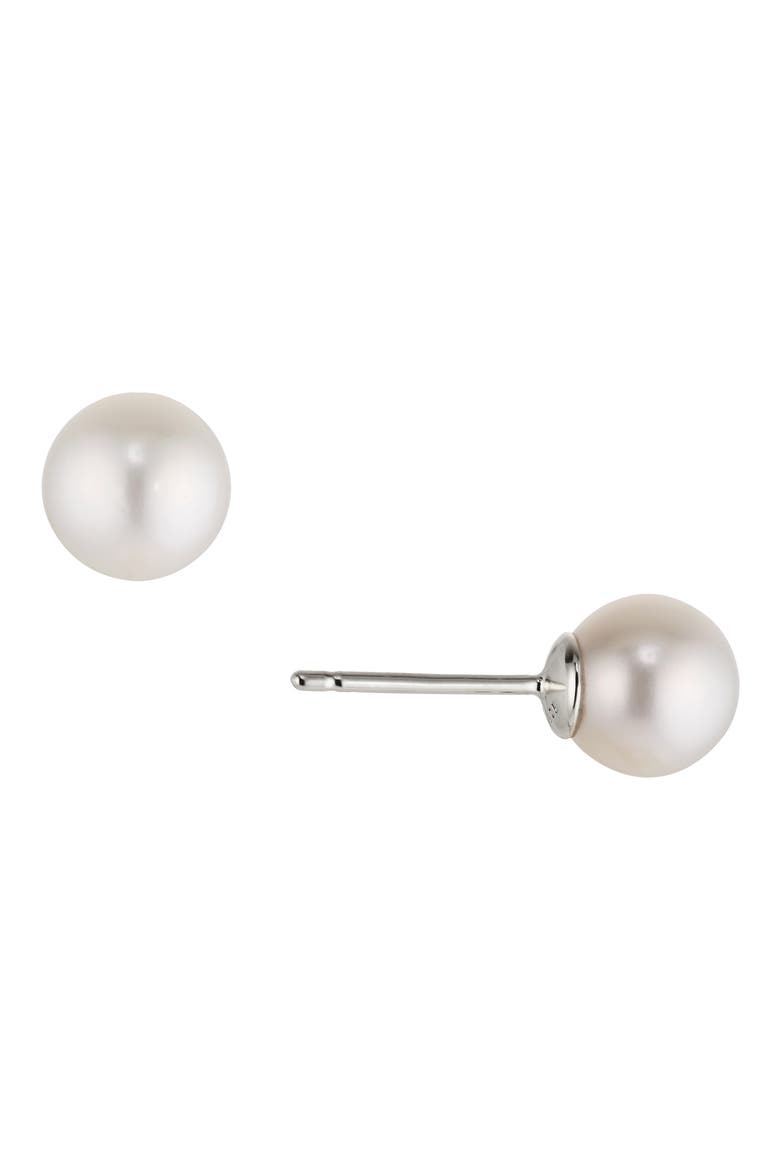 Cultured Freshwater Pearl Stud Earrings, Main, color, RHODIUM
