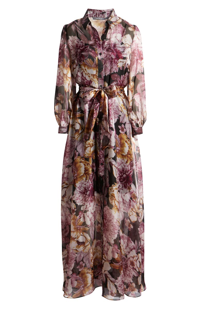 Julia Jordan Floral Long Sleeve Maxi Shirtdress, Alternate, color, Black Multi