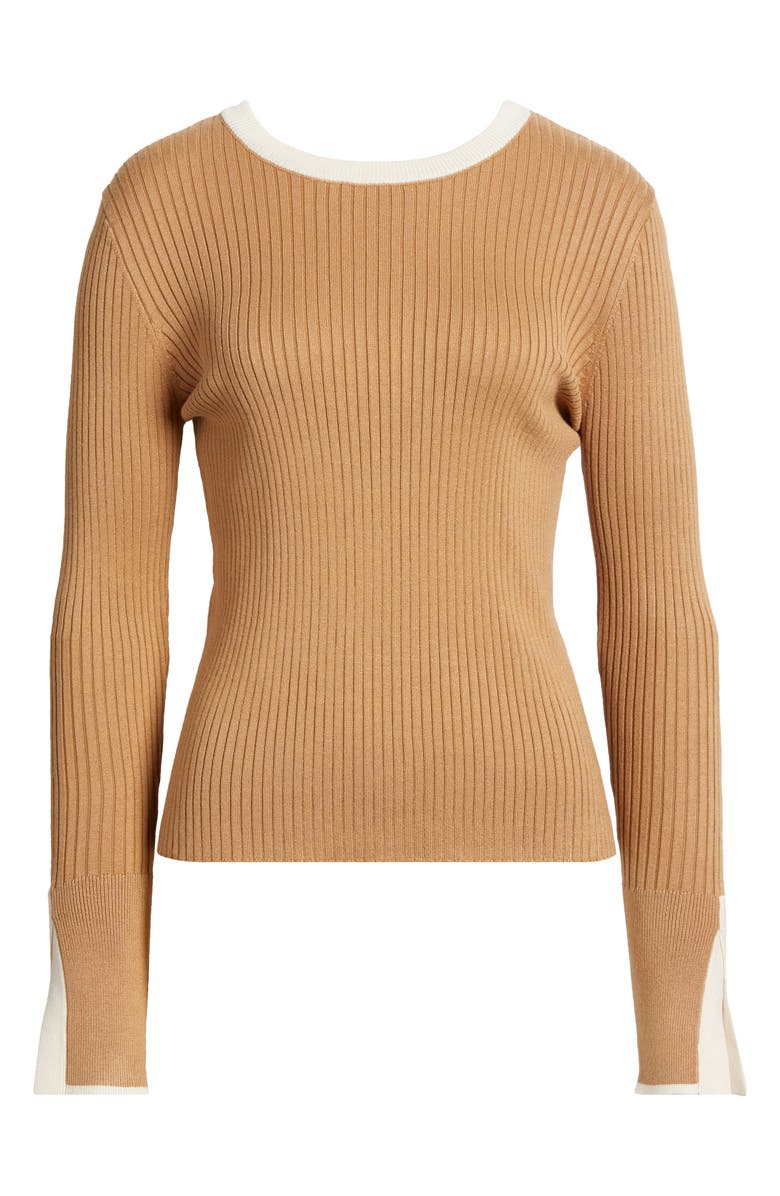 Petal & Pup Lizbeth Tipped Detail Rib Sweater, Alternate, color, Medium Brown