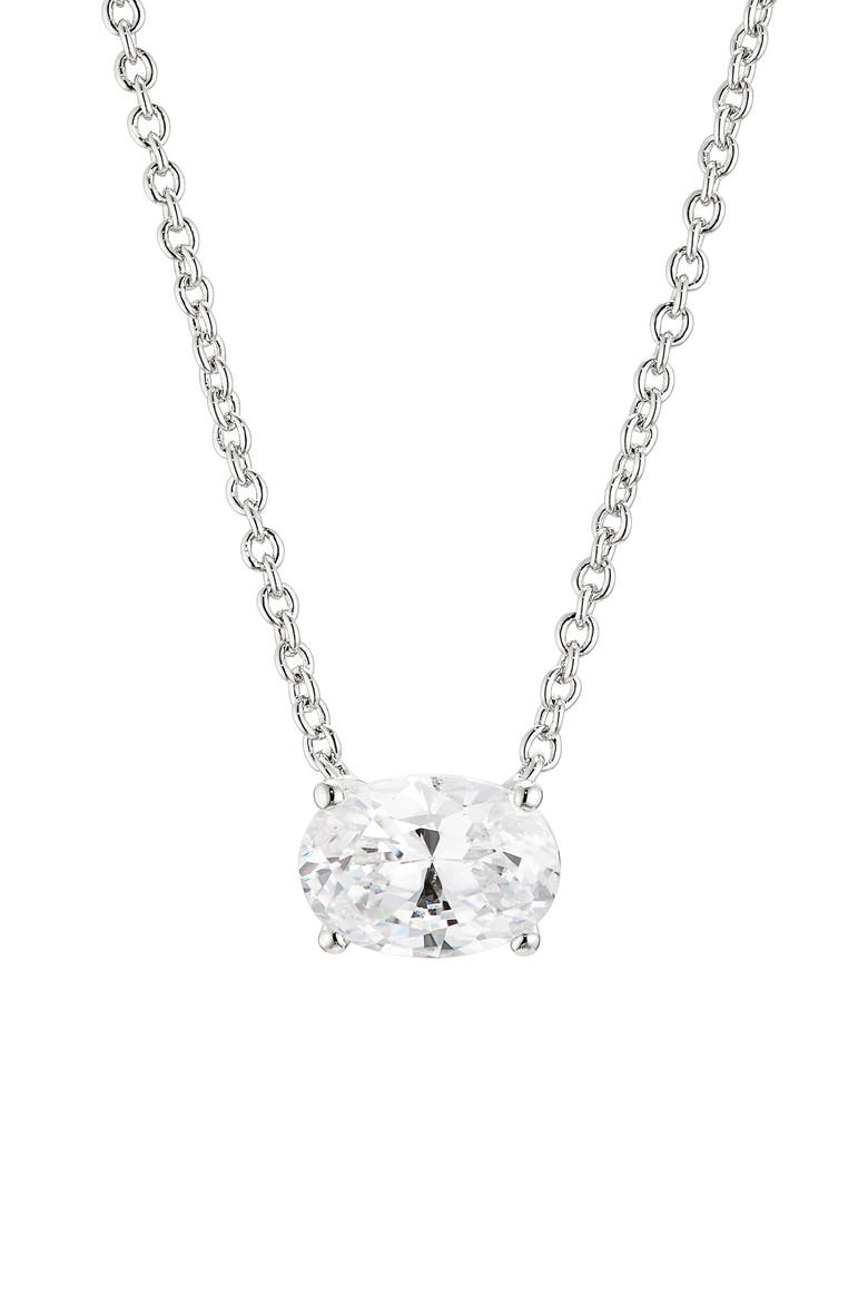 Modern Luv Large Oval Cubic Zirconia Pendant Necklace, Main, color, RHODIUM