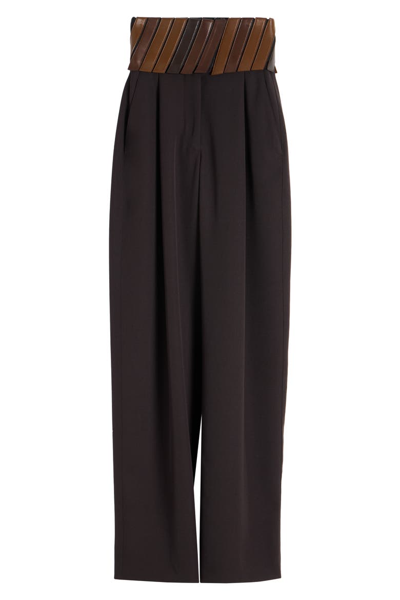 High Waist Wool Gabardine Straight Leg Pants with Leather Belt, Alternate, color, EBENE