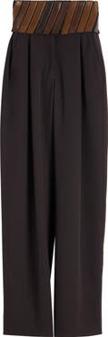 Alaïa High Waist Wool Gabardine Straight Leg Pants with Leather Belt