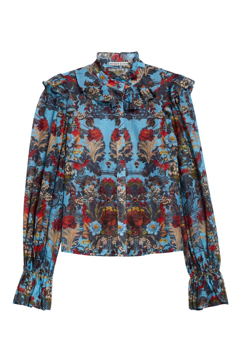 Bernice Print Ruffle Top, Main, color, HEARTSTRINGS MINERAL BLUE