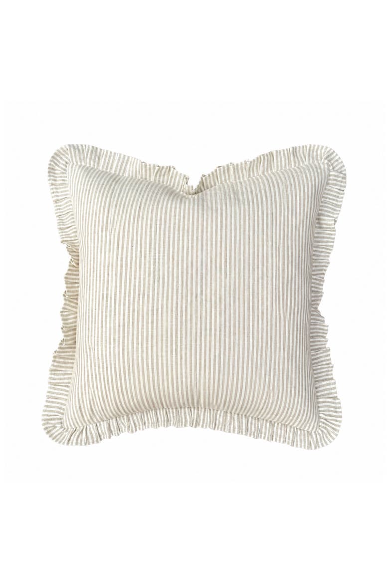 Kennedy | Cream Ivory Pleated Ruffle Linen Stripe Pillow Cover, Main, color, Cream