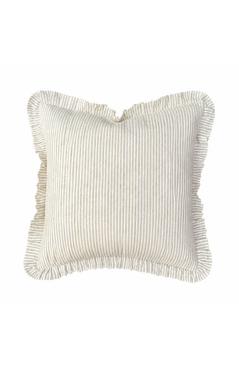 Kennedy | Cream Ivory Pleated Ruffle Linen Stripe Pillow Cover