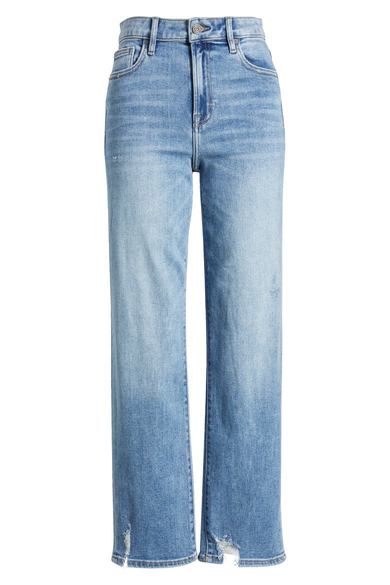 Frayed Hem Straight Leg Jeans, Alternate, color, MED WASH