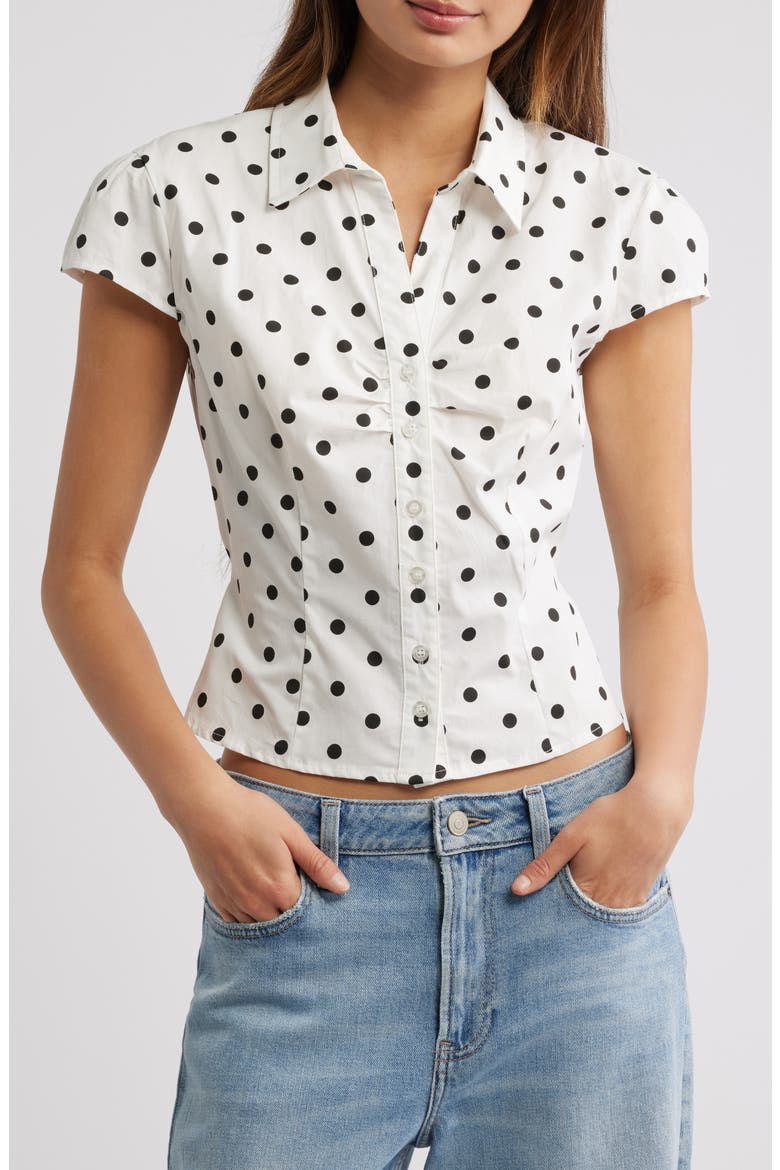 Audrey Polka Dot Button-Up Top, Main, color, BLACK/ WHITE