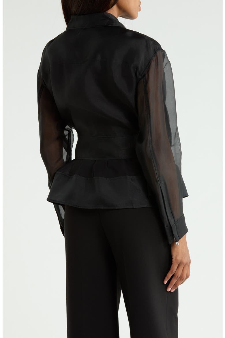 Double Layered Belted Silk Organza Jacket, Alternate, color, BLACK