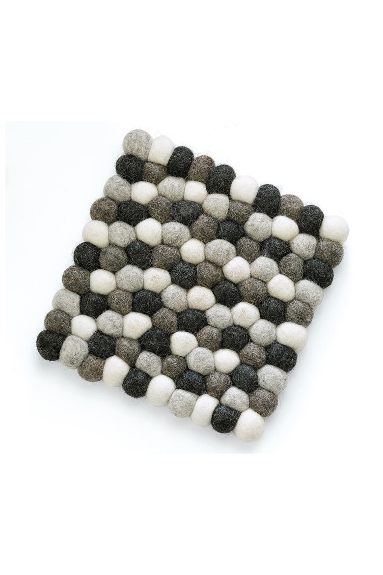 Fair Trade Virgin Sheep Wool Trivet, Handcrafted in Nepal, 8-Inch Square, Main, color, Light Gray