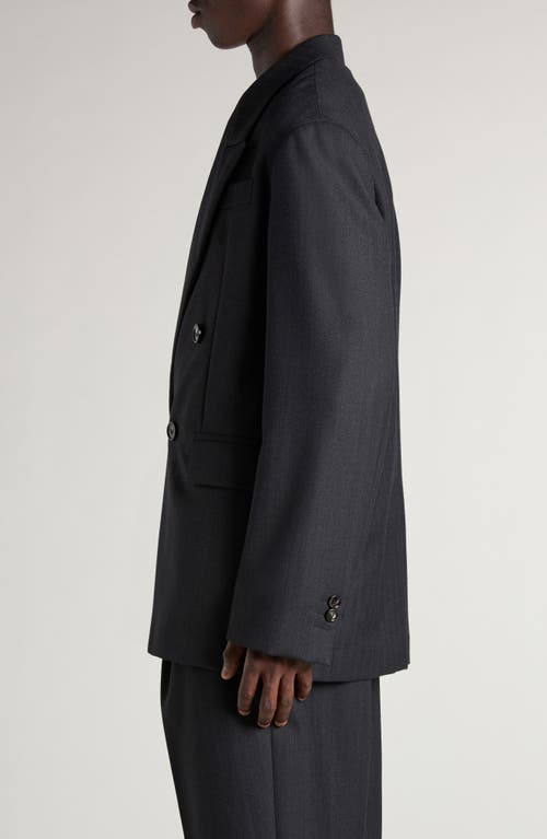 Bottega Veneta Double Breasted Subtle Stripe Wool Blazer In 1292 Black/dark Blue