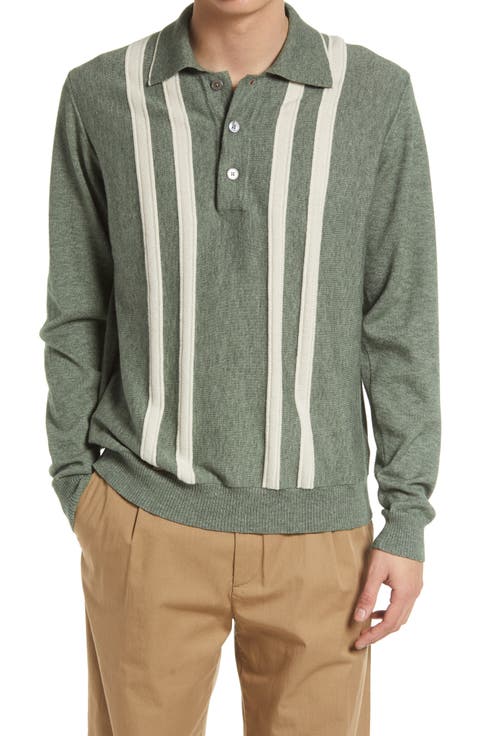 Cooper Stripe Merino Wool Polo Sweater