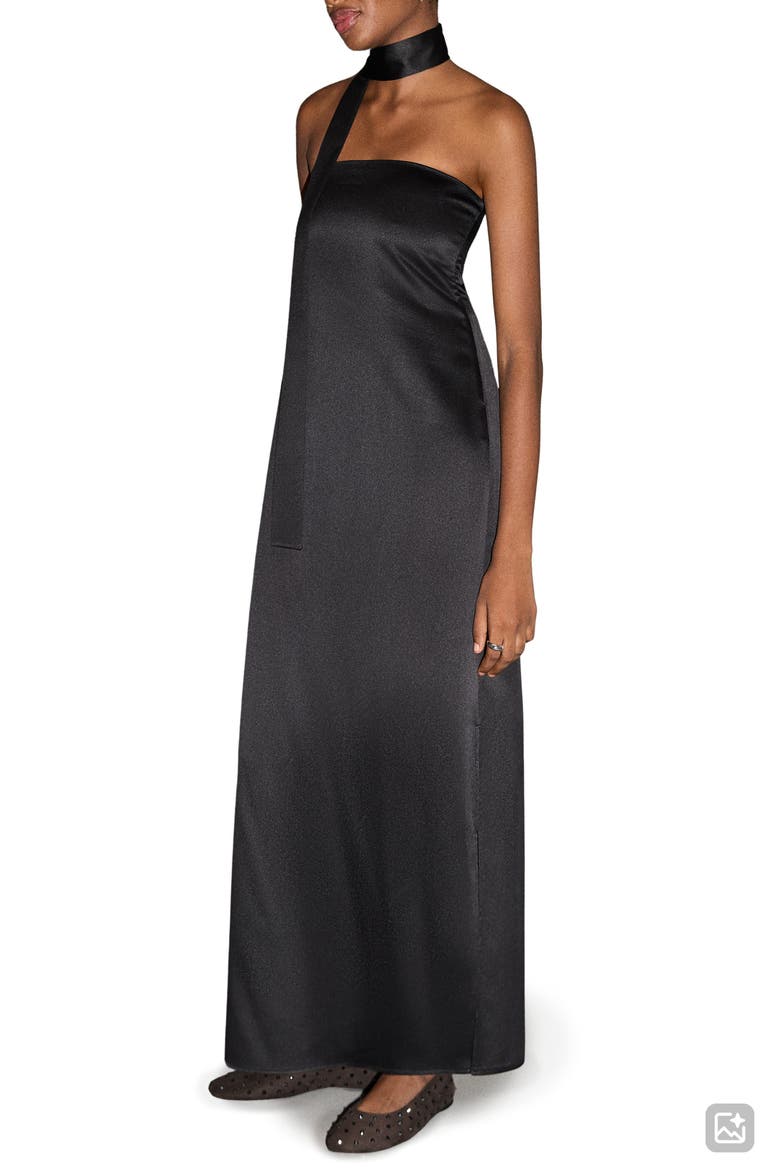 Satin Halter Maxi Dress, Main, color, BLACK