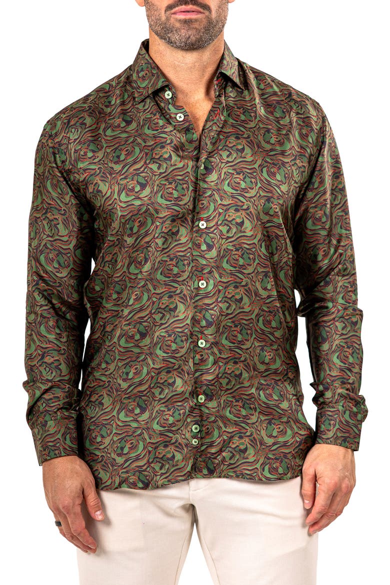 Fibonacci Marthyr 0244 Contemporary Fit Button-Up Shirt, Main, color, GREEN