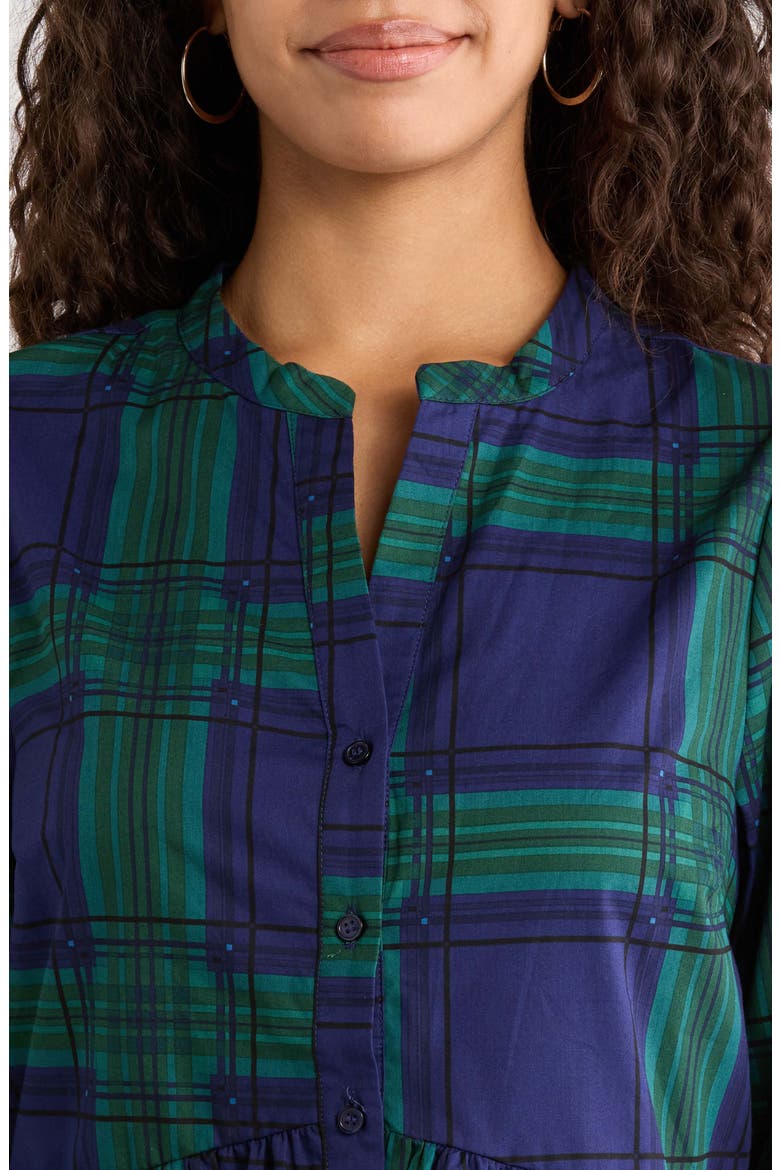 Harrisville Plaid Brie Cotton Button-Up Mini Shirtdress, Alternate, color, NAVY GREEN