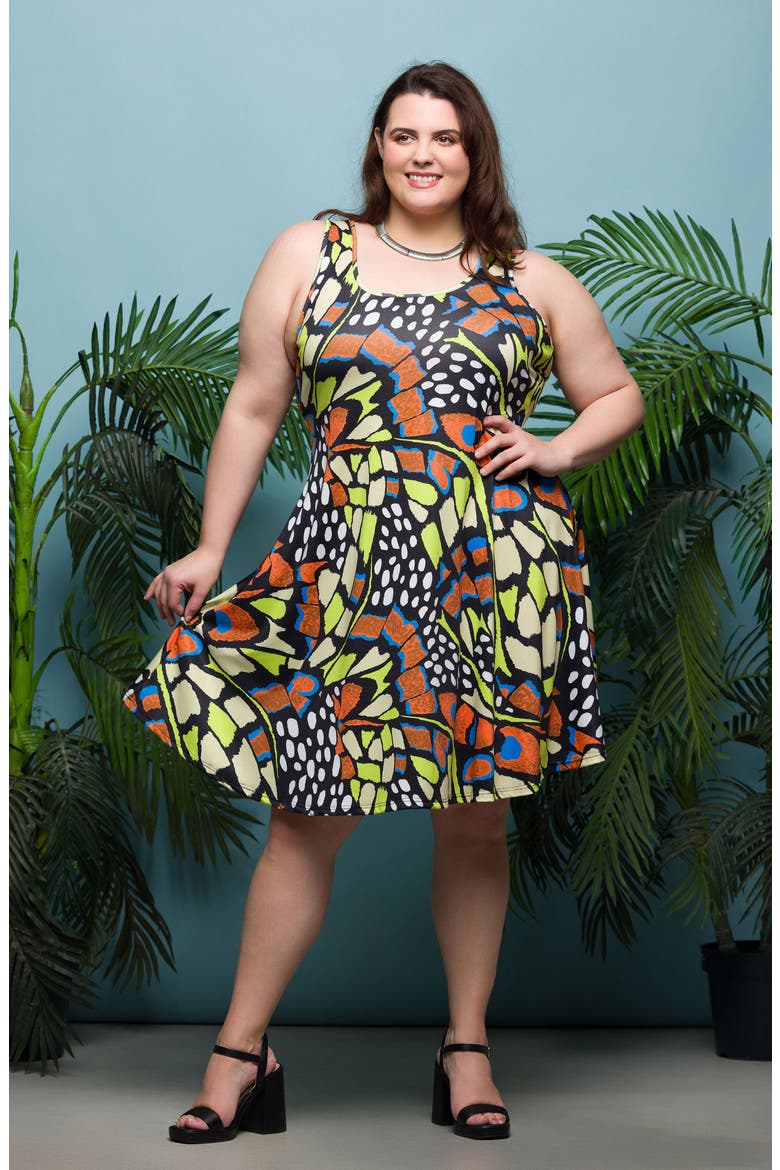 Print Sleeveless A-Line Dress, Alternate, color, ORANGE MULTI