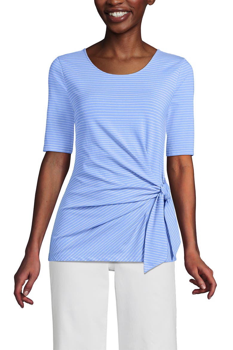 Lightweight Jersey Tie Front Top, Alternate, color, Clear Blue Sky Thin Stripe