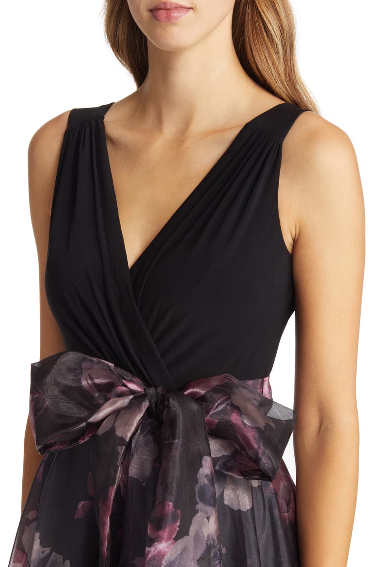 Sleeveless Faux Wrap Ballgown, Alternate, color, BLACK/ PLUM