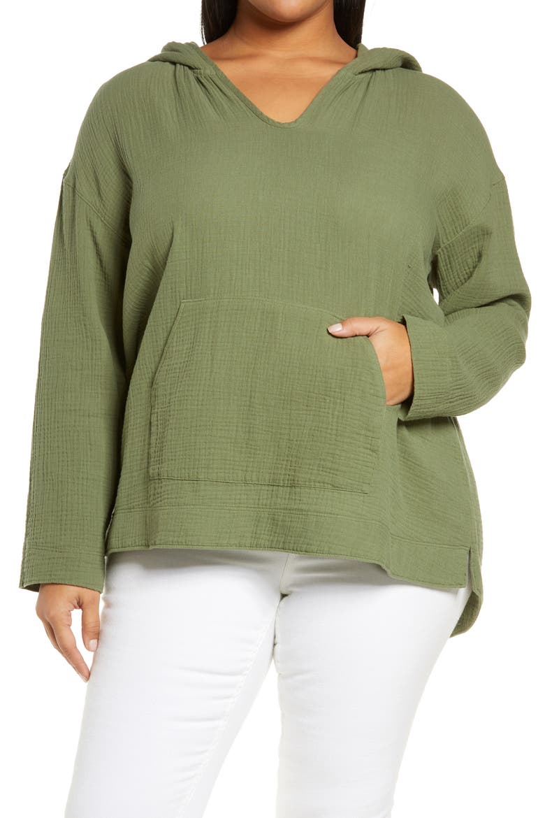 Double Gauze Linen Blend Hoodie, Main, color, GREEN SORREL
