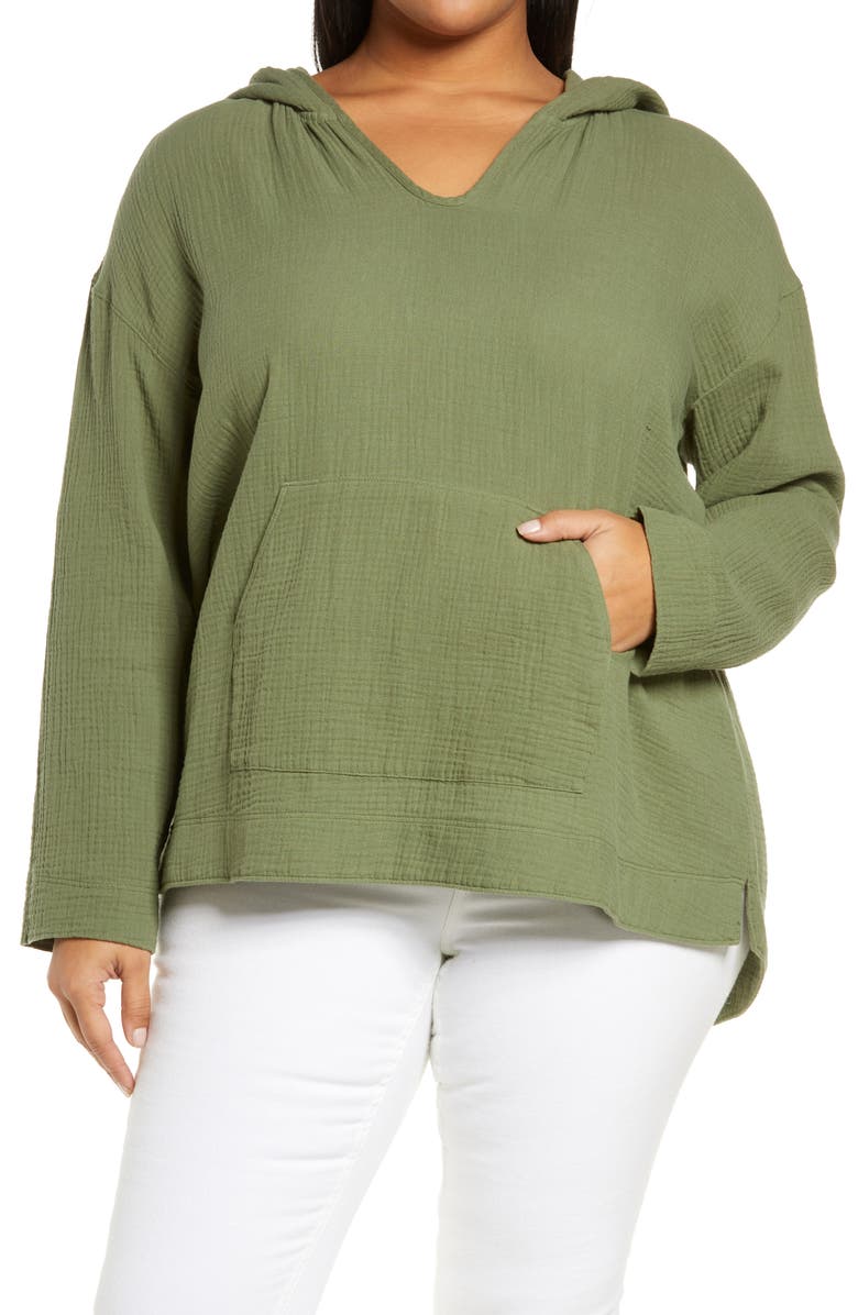 Caslon<sup>®</sup> Double Gauze Linen Blend Hoodie, Main, color,