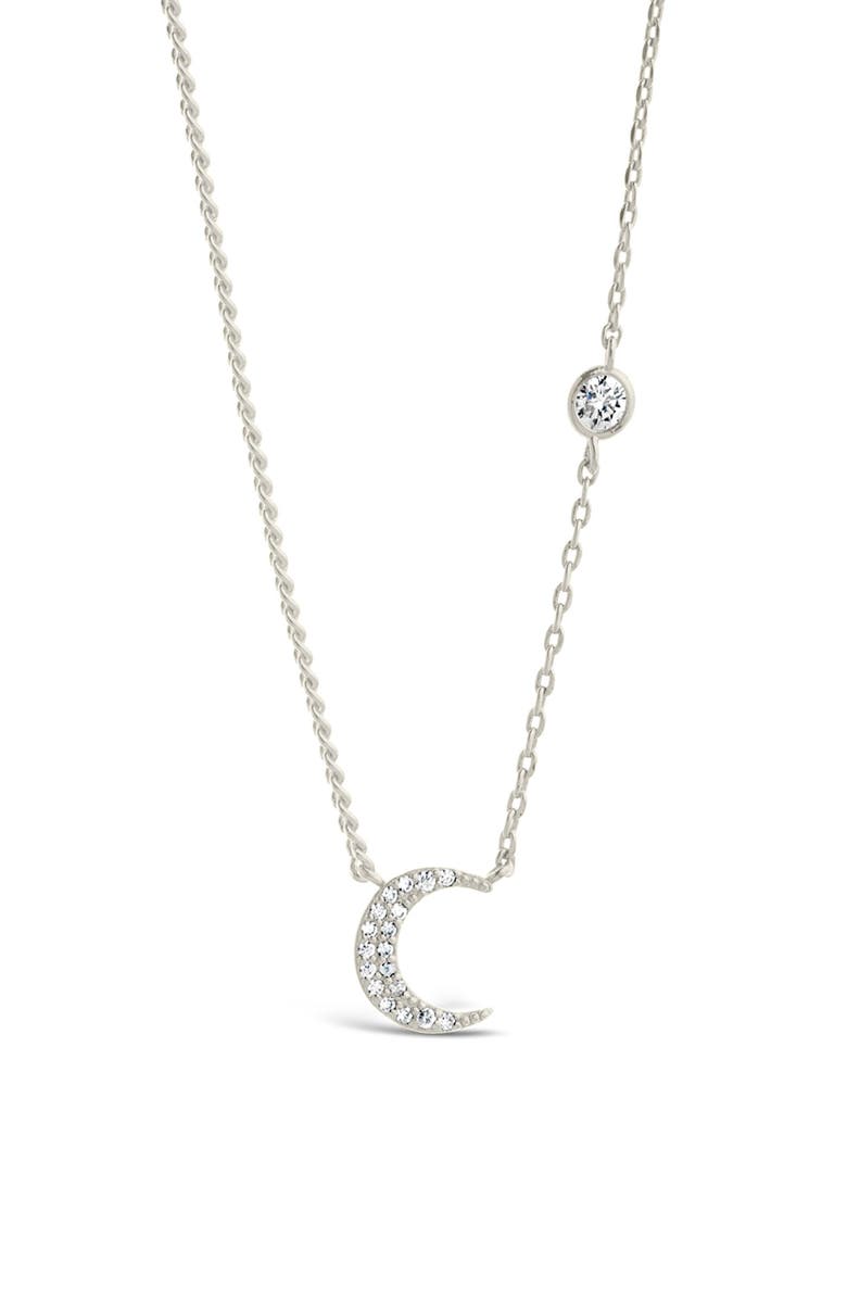 Sterling Forever Cubic Zirconia Crescent Moon Pendant Necklace, Alternate, color, Silver