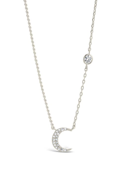 Sterling Forever Cubic Zirconia Crescent Moon Pendant Necklace In Metallic