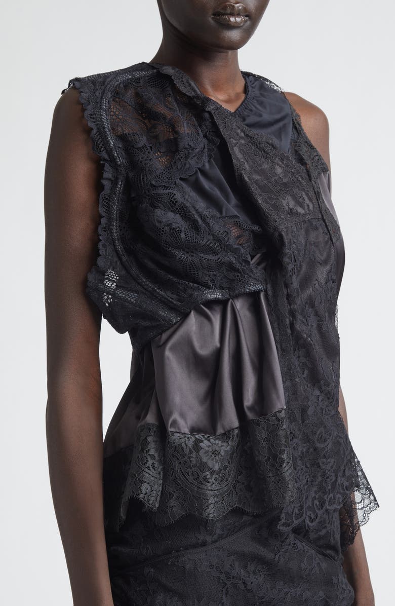 Junya Watanabe Mixed Lace, Satin & Knit Top, Alternate, color, Black