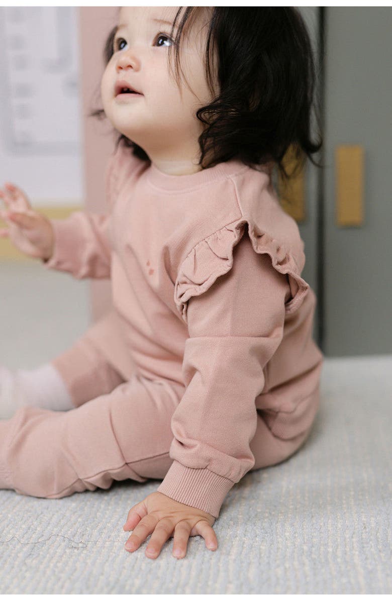 Pehr Organic Cotton French Terry Ruffle Sweatshirt, Alternate, color, Soft Peony