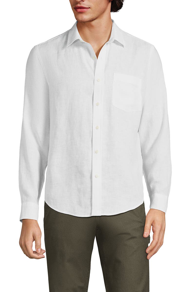 Lands' End Long Sleeve Linen Shirt, Alternate, color, White