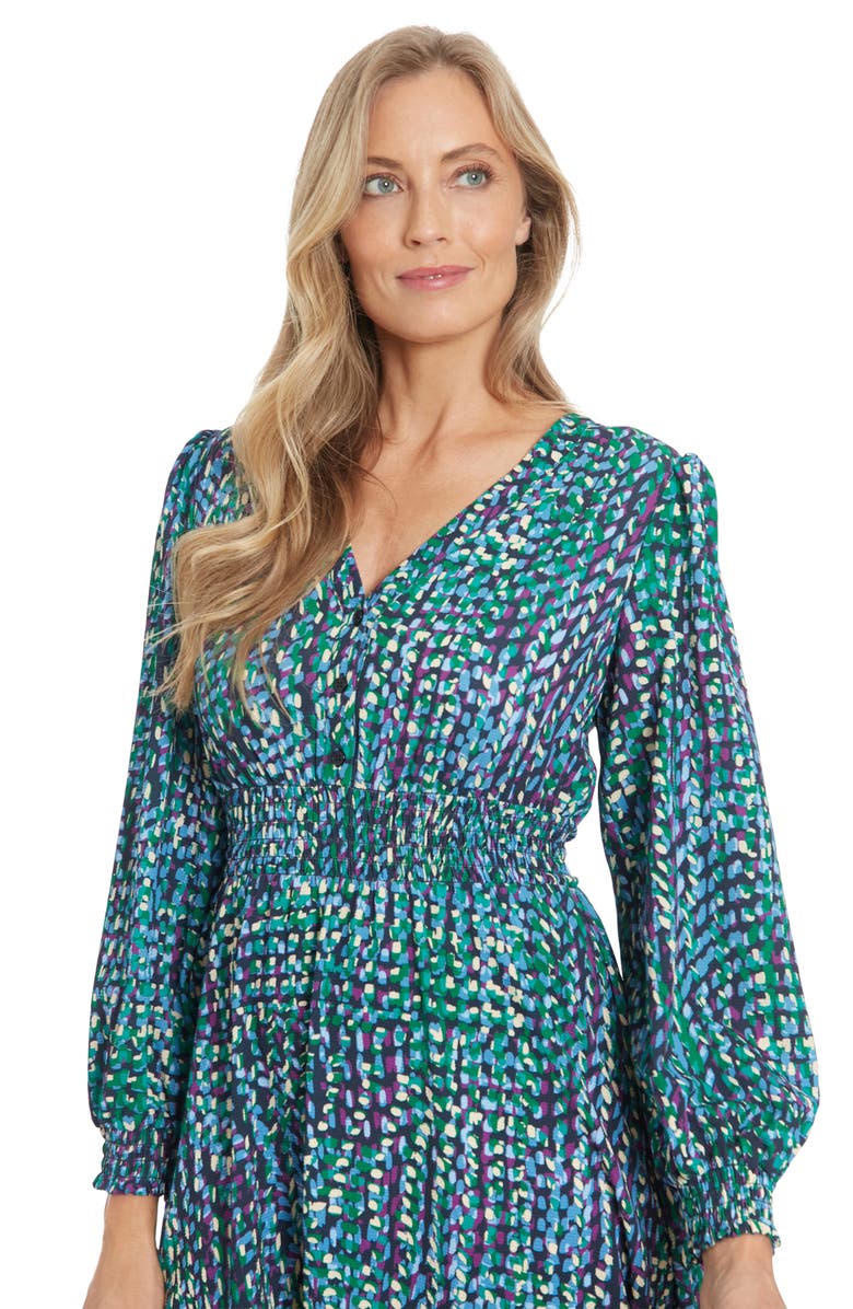 London Times Long Sleeve Smocked Midi Dress, Alternate, color,