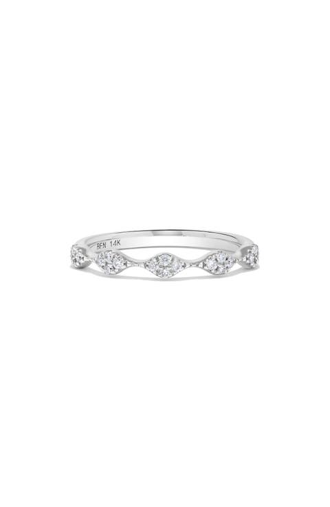 14K White Gold Diamond Marquise Band Stackable Ring