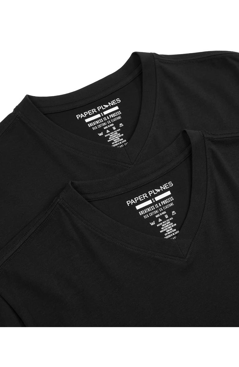 PAPER PLANES 2-Pack Essential Stretch Cotton V-Neck T-Shirts, Alternate, color, Black