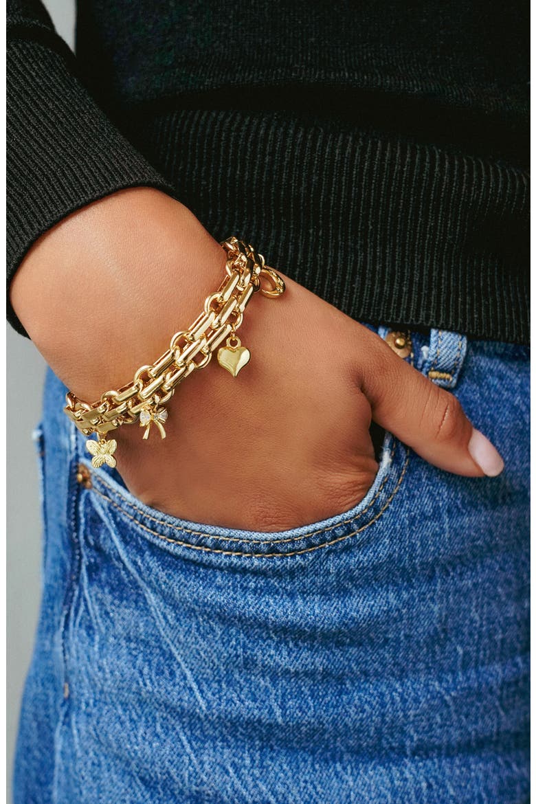 Nikki Charm Bracelet, Alternate, color, GOLD