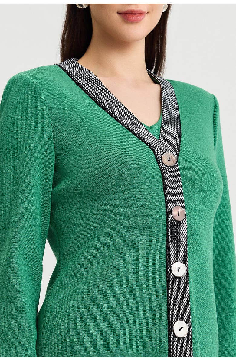 Ming Wang Family Savvy Contrast Trim Soft Knit Cardigan, Alternate, color, Kelly Green