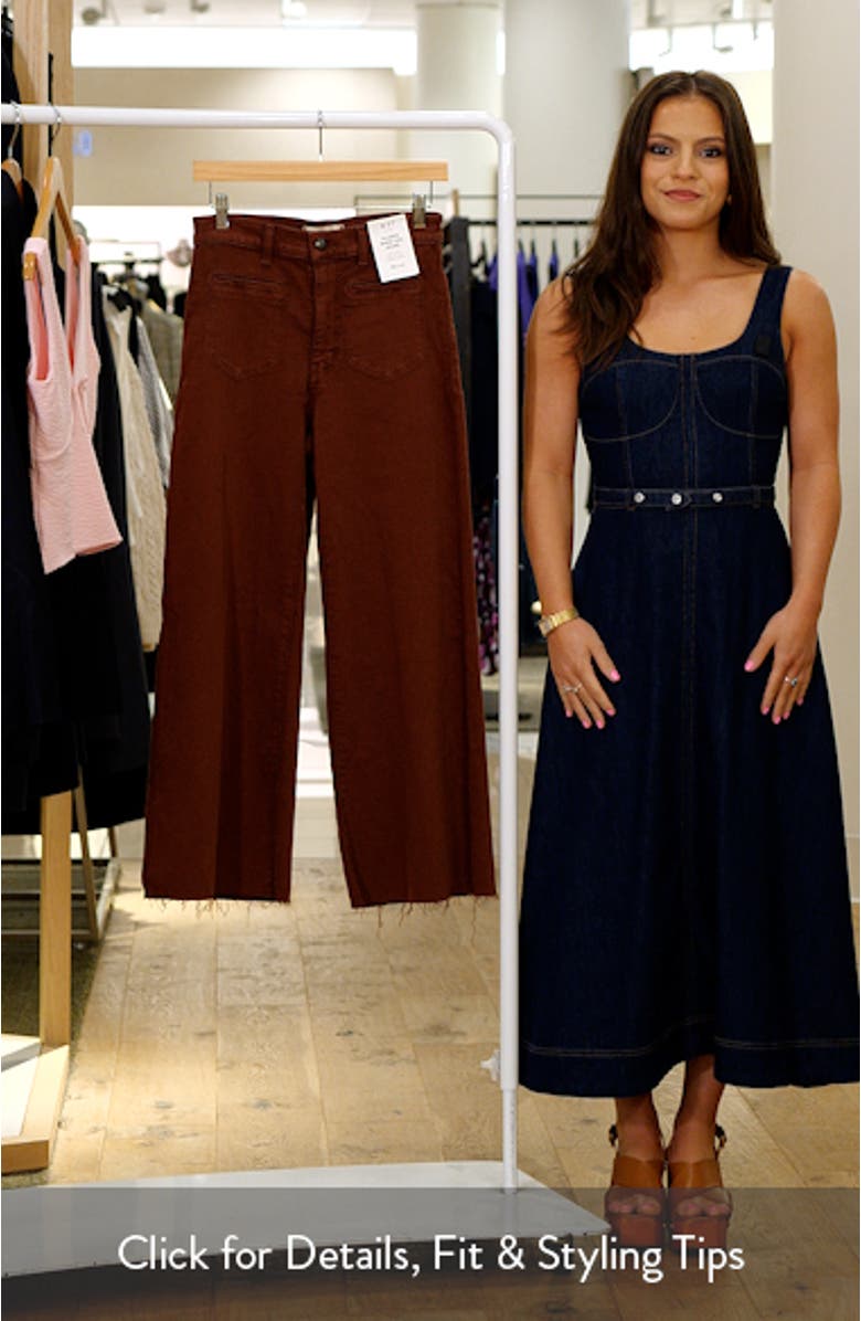 Garment Dye Patch Pocket Raw Hem Crop Flare Wide Leg Jeans, sales video thumbnail