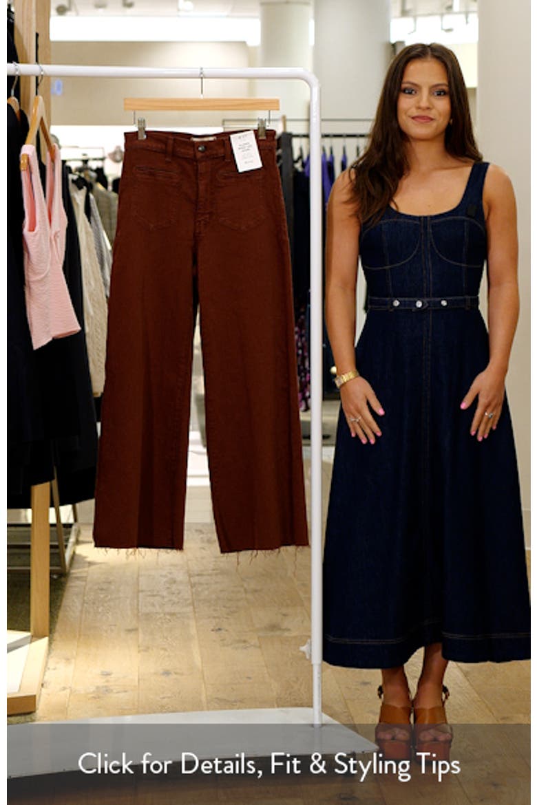 Garment Dye Patch Pocket Raw Hem Crop Flare Wide Leg Jeans video