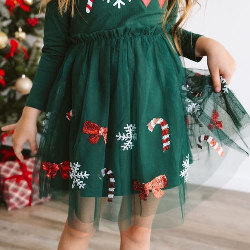 Sweet Wink Emerald Candy Cane Sequin Christmas Long Sleeve Tutu Dress In Multi