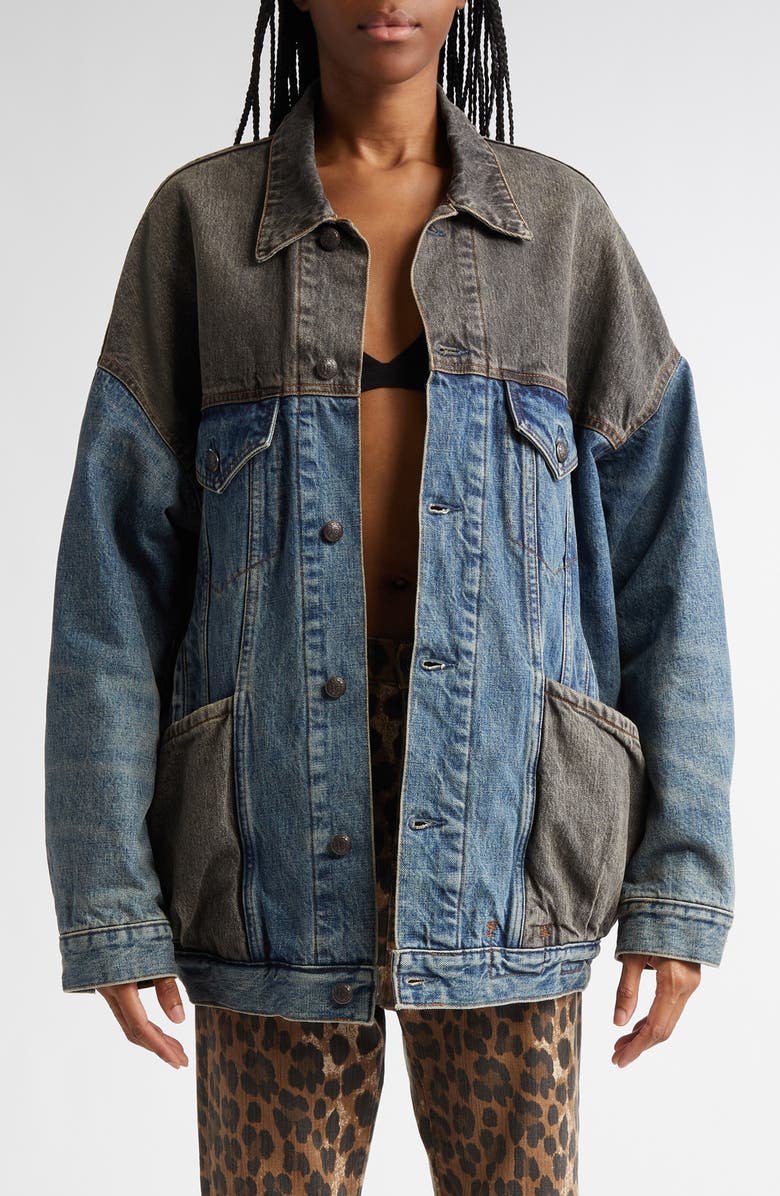R13 Lacey Oversize Colorblock Trucker Jacket, Main, color,