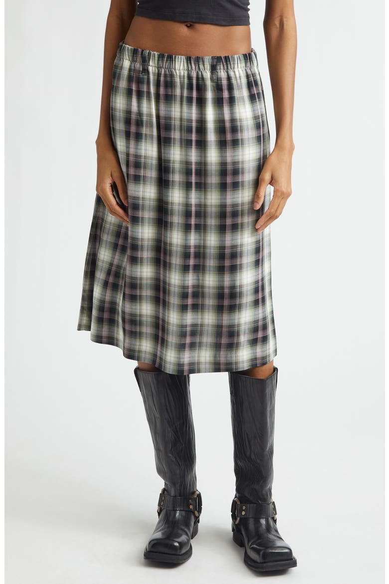 Izetta Check Midi Skirt, Main, color, BLACK/ GREEN