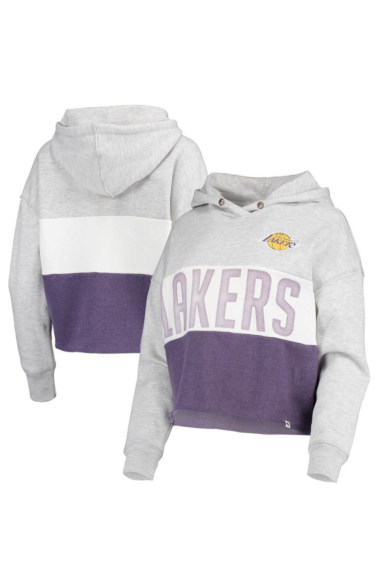 '47 Women's '47 Heathered Gray Los Angeles Lakers Lizzy Cutoff Pullover Hoodie, Main, color, 