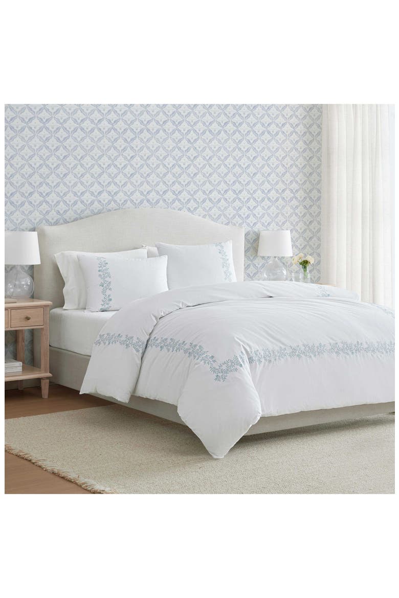 Garden Path Embroidery Cotton Duvet Set, Alternate, color, WHITE/ WINTER BLUE