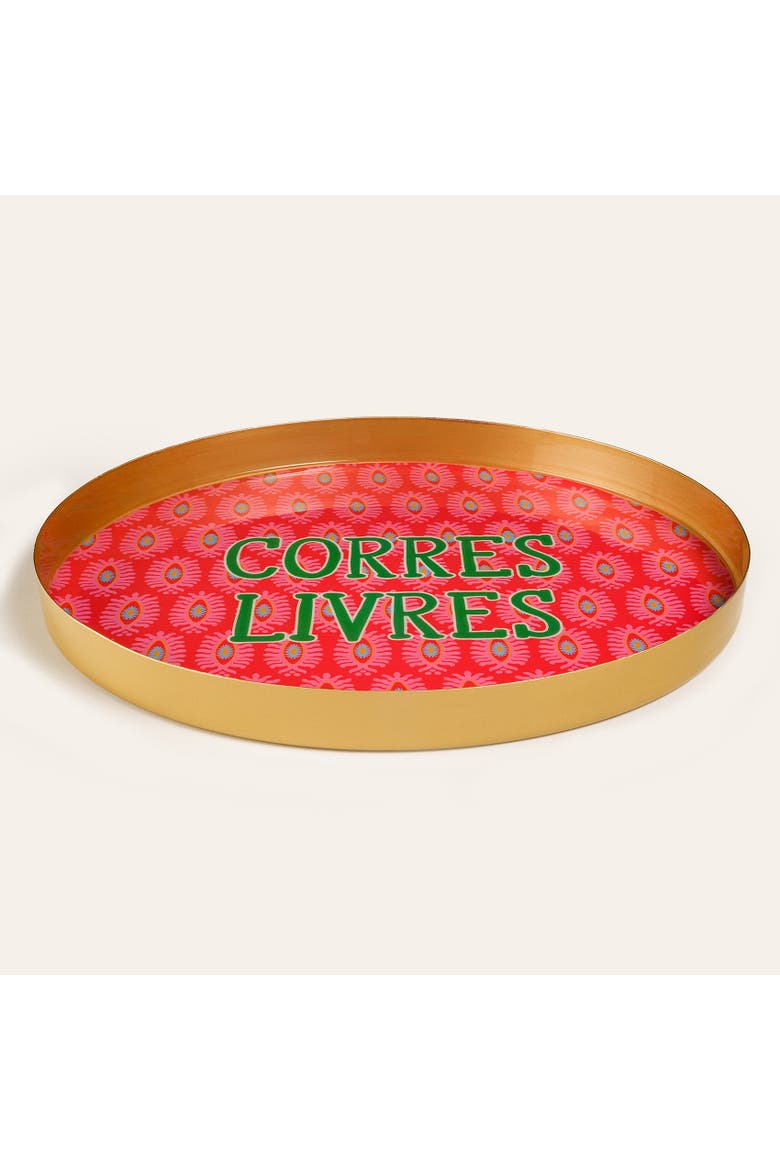 Agra Livres Patterned Round Metal Decorative Curated Decor, Alternate, color, Red
