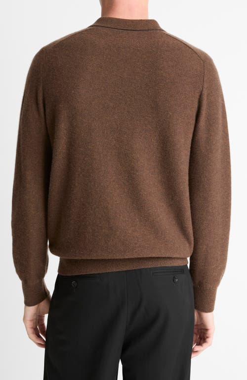 Vince Boiled Cashmere Feed Striped Johnny Collar Sweater In Brown